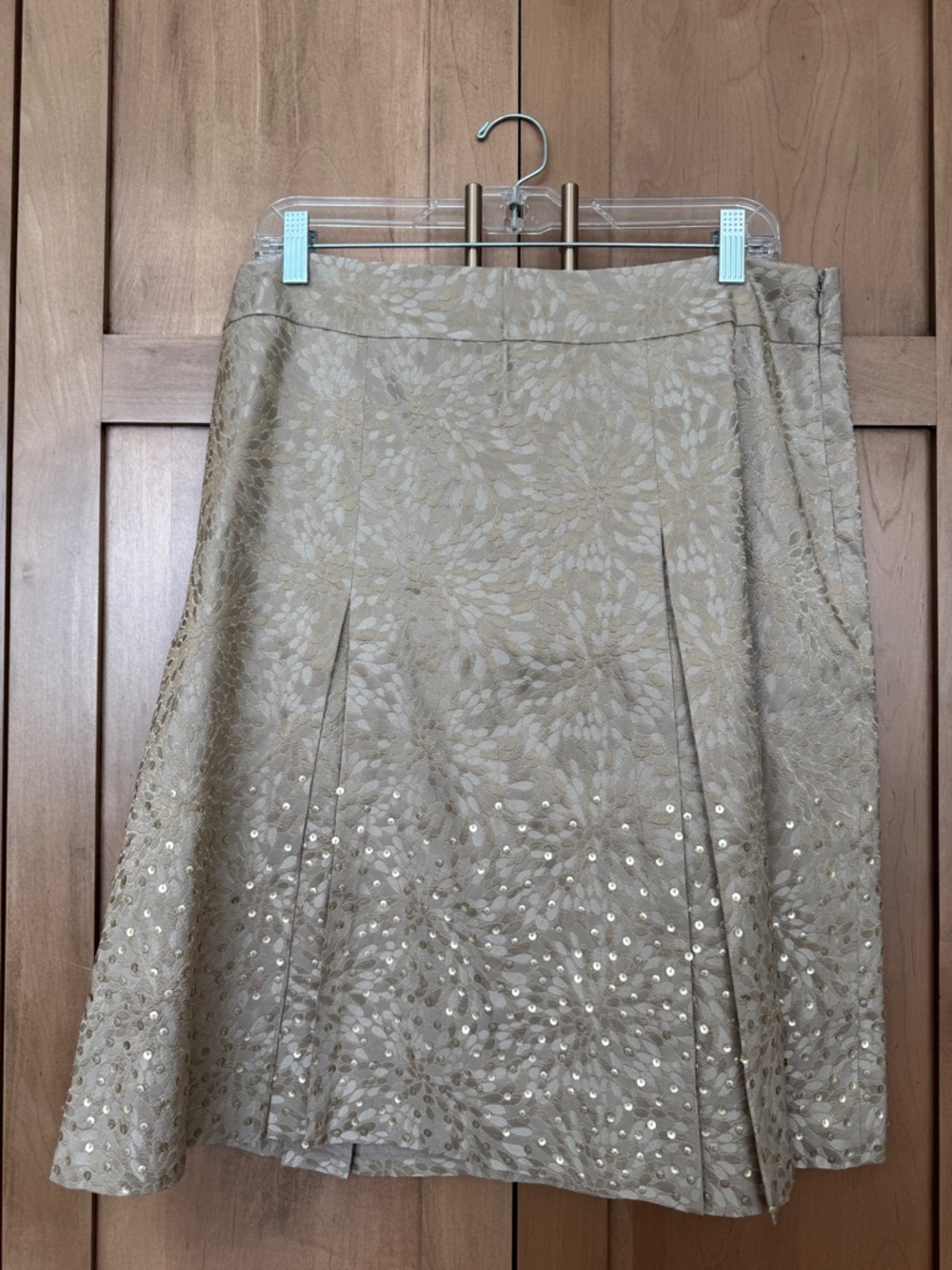 Ann Taylor Gold A-Line Skirt with Tonal Leaf Embroidery
